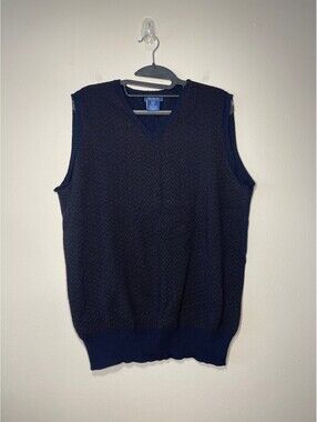 Façonnable 100% Merino Wool V-Neck Sweater Vest Preppy L
